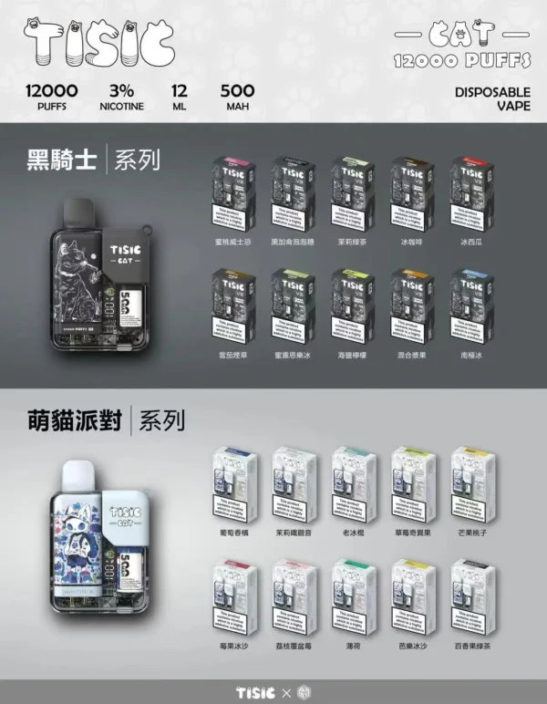 【買10送1】TISIC 黑騎士 × 貓派對對12000｜ 建構紮實氣體觸感實現平穩輸出 ｜ 獨家密封工藝確保風味穩定貫穿始終